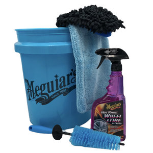 Velgen reinigingsset bestaande uit 1 x Gritguard 5 Gall 19 Ltr emmer, Grit, Meguiars Hot Rims Wheel & Tyre cleaner, Long reach velgenborstel, Wash Mitt met 3 functies, Microfiber droogdoek 40x40 1400 gr/m2