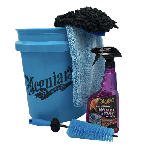 Detailmate Velgen reinigingsset bestaande uit 1 x Gritguard 5 Gall 19 Ltr emmer, Grit, Meguiars Hot Rims Wheel & Tyre cleaner, Long reach velgenborstel, Wash Mitt met 3 functies, Microfiber droogdoek 40x40 1400 gr/m2