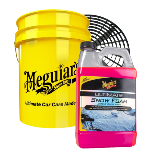 Detailmate  SnowFoam paket basic bestaande uit;Meguiars Ultimate snowfoam 946 ml, Wasemmer 5 gal 19 ltr geel, Grit Guard grit zwart