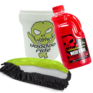 VooDoo Ride VooDoo Ride Wash en Wax pakket bestaande uit; 1 Emmer 10 Ltr met deksel, 1 x Wash & Wax XXL 2 ltr, 1 x Washmitt driezijdig gebruik.