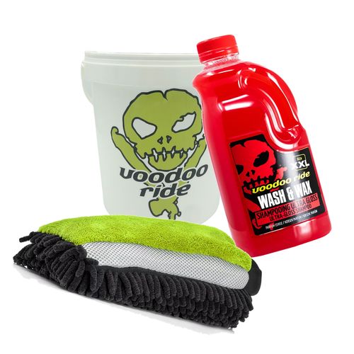 VooDoo Ride VooDoo Ride Wash en Wax pakket bestaande uit; 1 Emmer 10 Ltr met deksel, 1 x Wash & Wax XXL 2 ltr, 1 x Washmitt driezijdig gebruik.