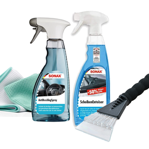 Sonax Winterset bestaande uit; Ruitontdooier 750 ml, Anticondensspray 500 ml, 2 x Ruitreinigingsdoekjes, luxe ijskrabber.
