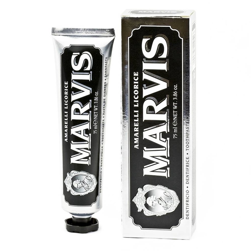 Detecteerbaar buitenspiegel charme Marvis Amarelli Licorice (Dropsmaak) Tandpasta kopen? Gratis goodies! -  Pomade-online.nl