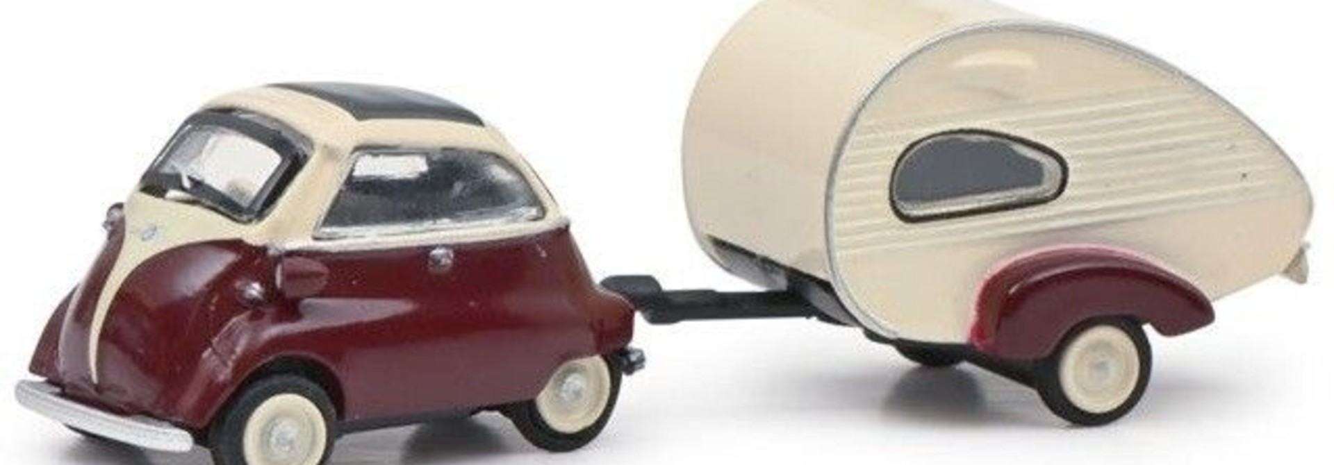 BMW Isetta + caravan, rood/wit