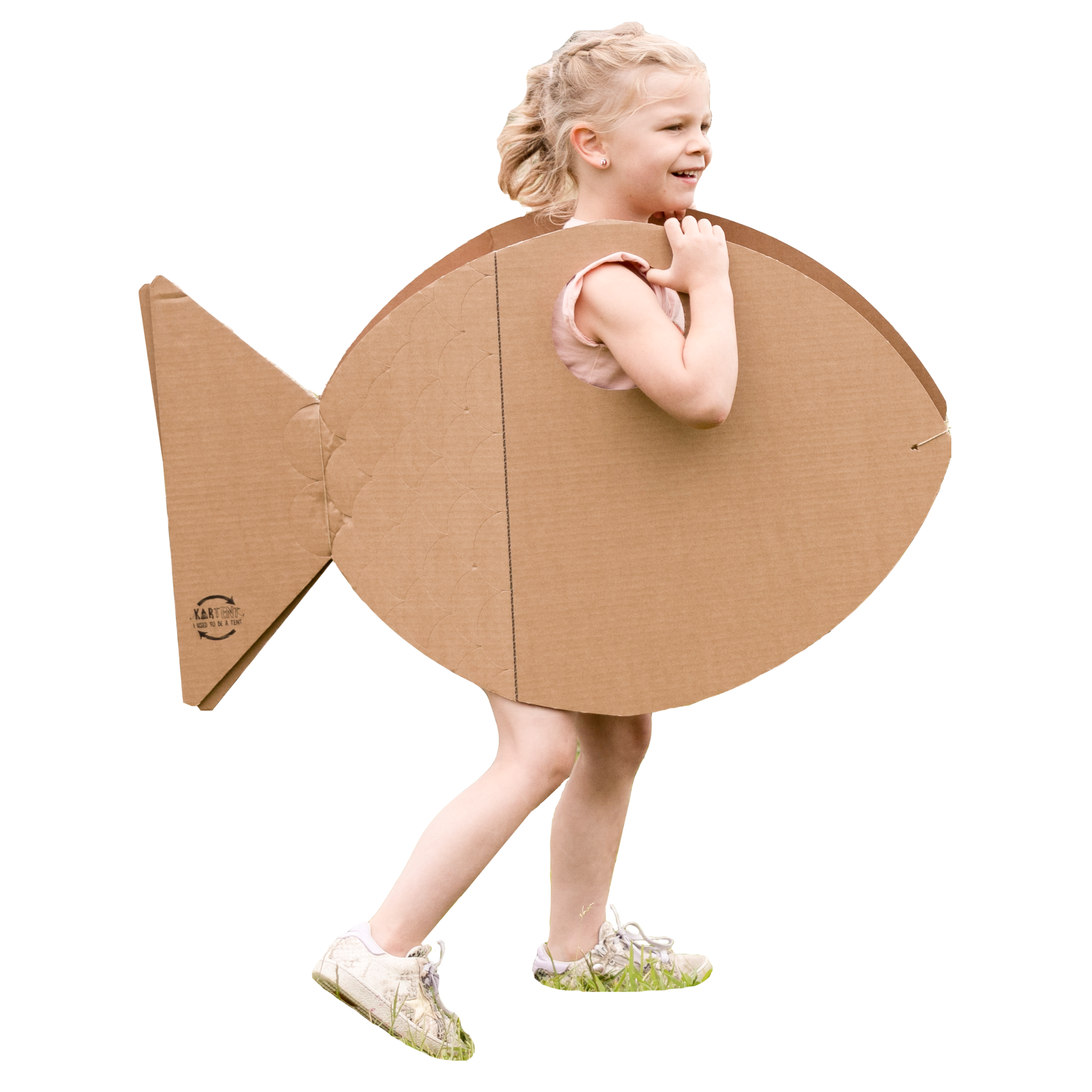 Cardboard fish dressed costume