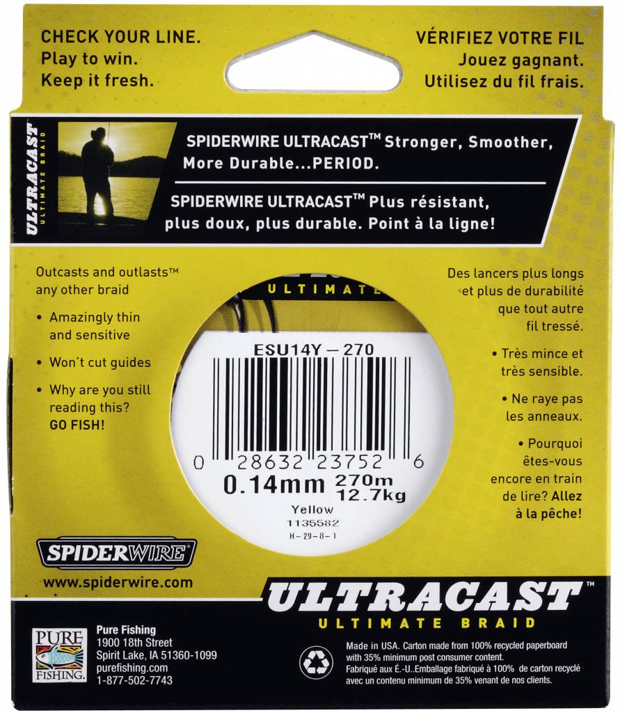 SpiderWire SpiderWire UltraCast Hi-Vis Yellow Gevlochten Visdraad