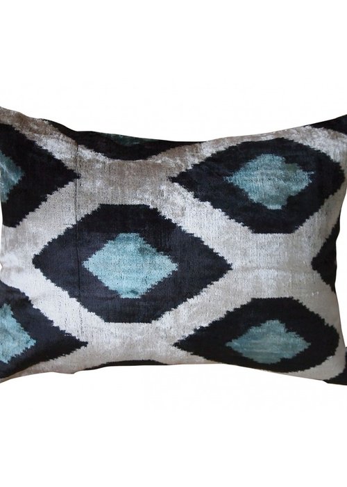 Les Ottomans Decorative Cushion- Silk Velvet - Sliver / Blue - 40 x 50 cm
