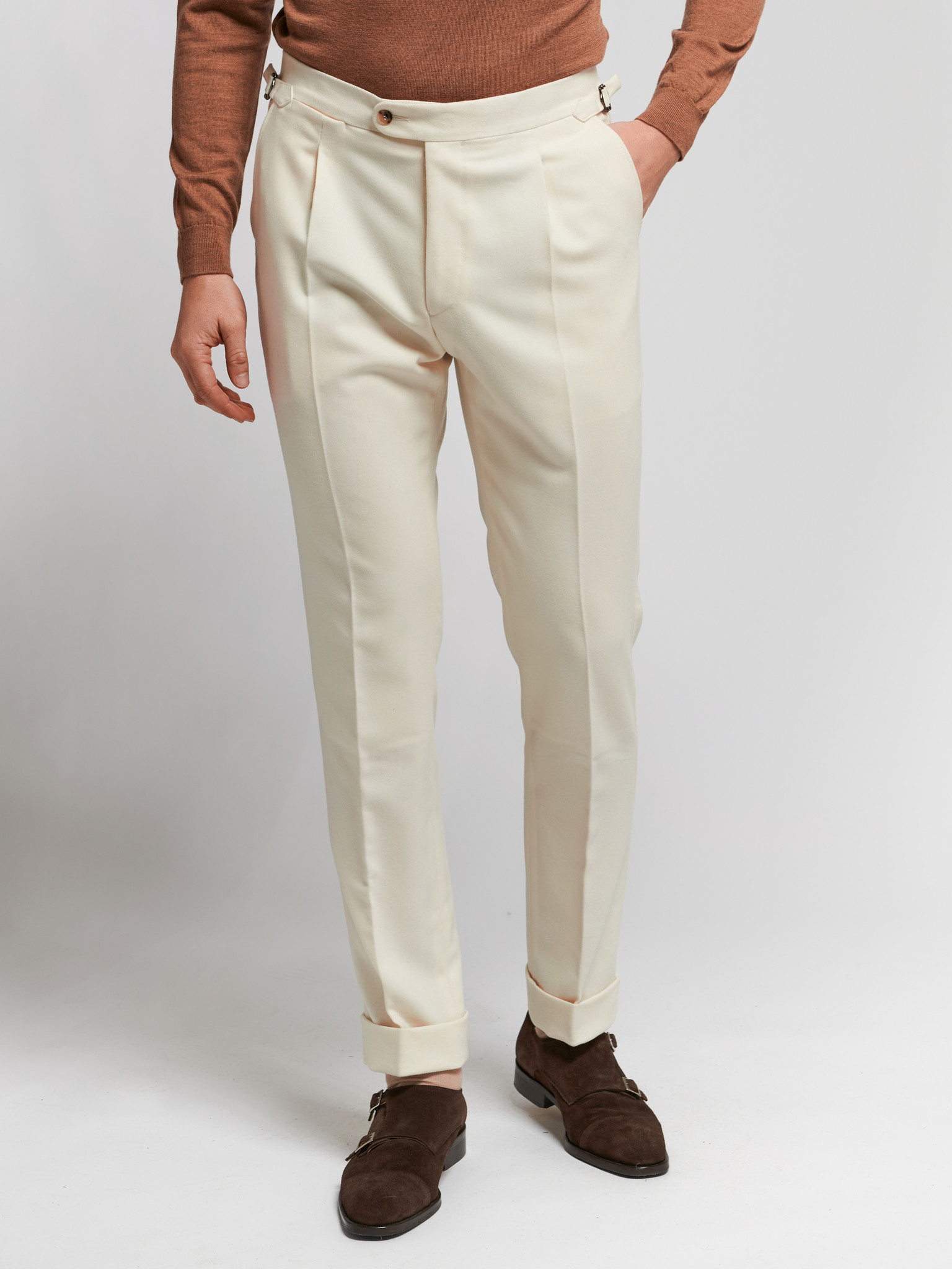 De Petrillo | Cream White Linen Twill Modello B Trousers – Baltzar