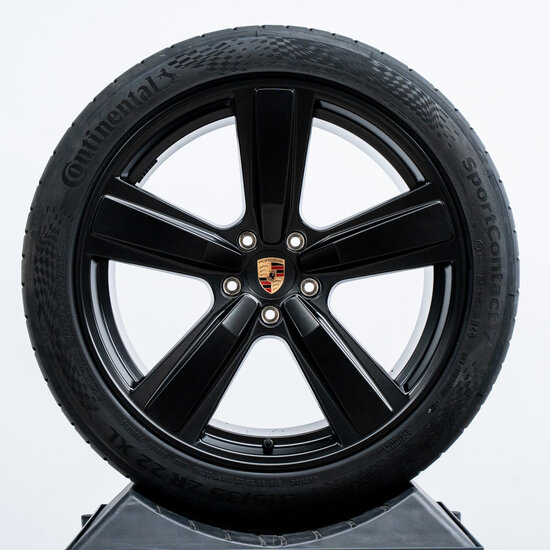 22 inch Porsche Cayenne Coupé E3-II Exclusive Design Sport zomerwielenset in zwart zijdeglans