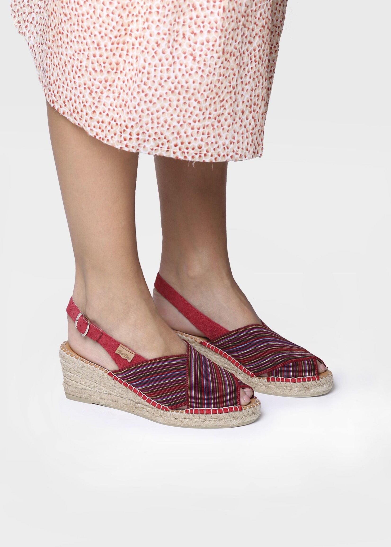 Sling Back  Espadrilles mit Keilabsatz Gestreifter Stoff Wein