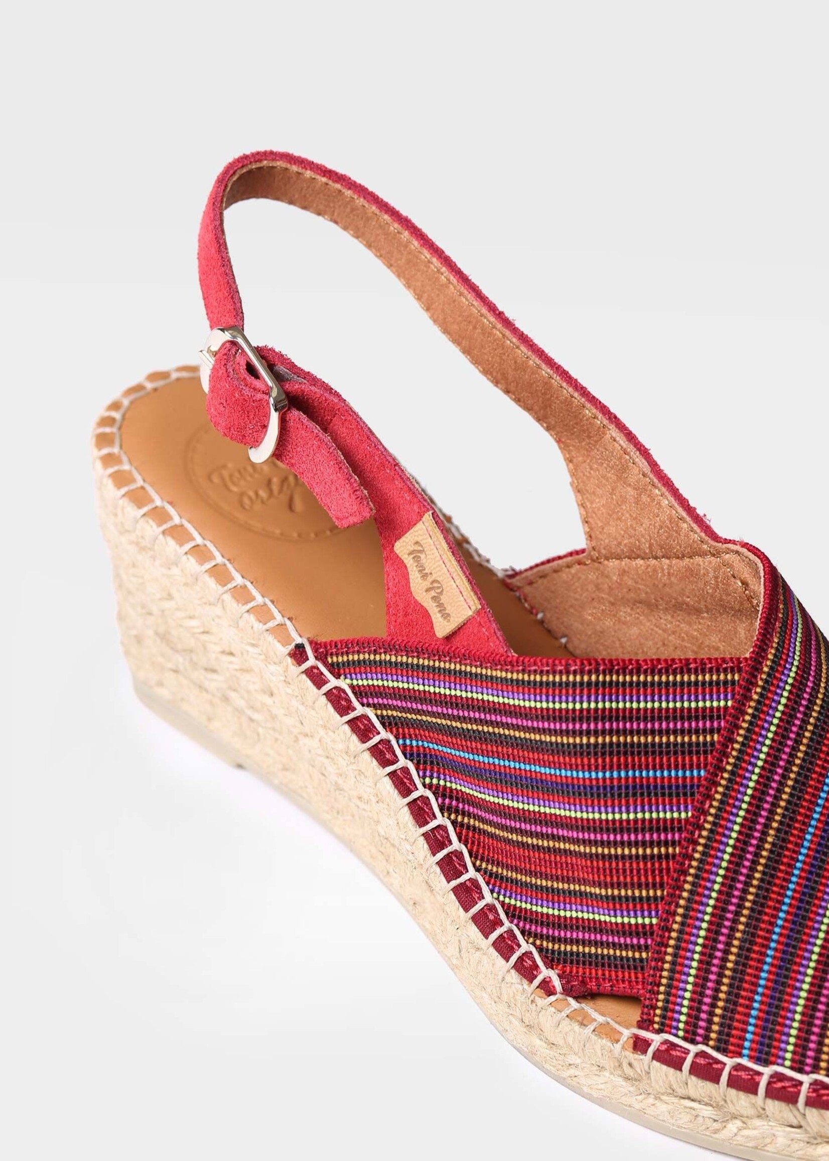 Sling Back  Espadrilles mit Keilabsatz Gestreifter Stoff Wein