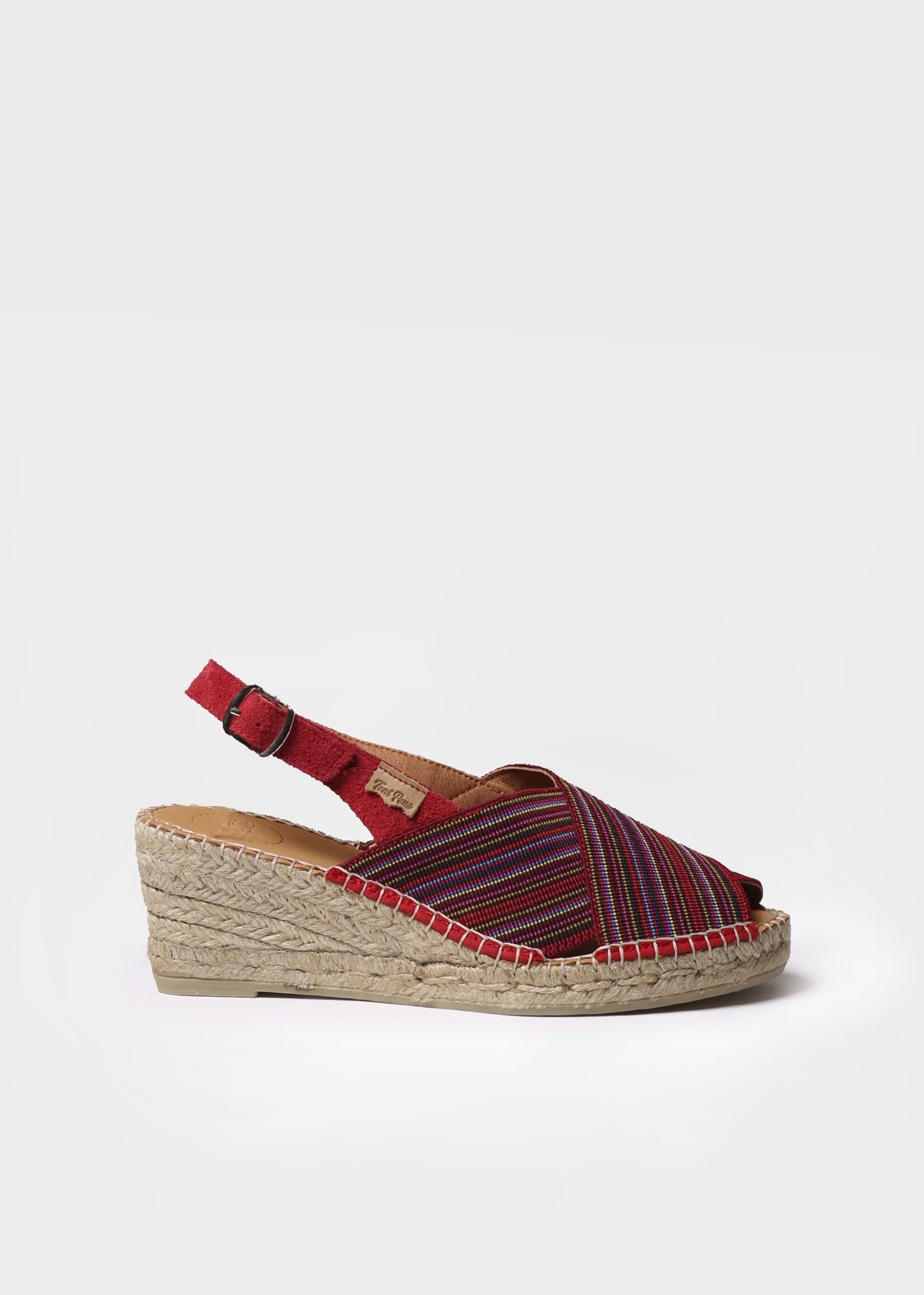 Sling Back  Espadrilles mit Keilabsatz Gestreifter Stoff Wein