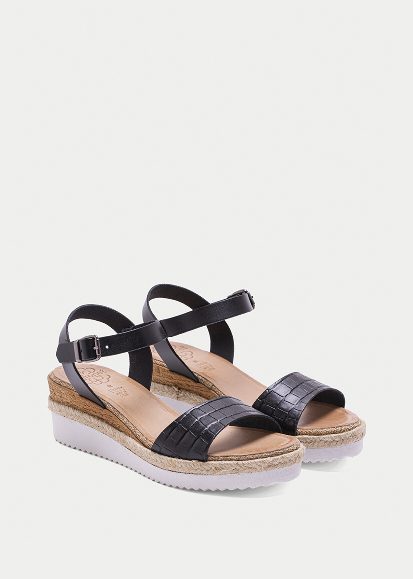 Plateau Sandalen Kroko Schwarz