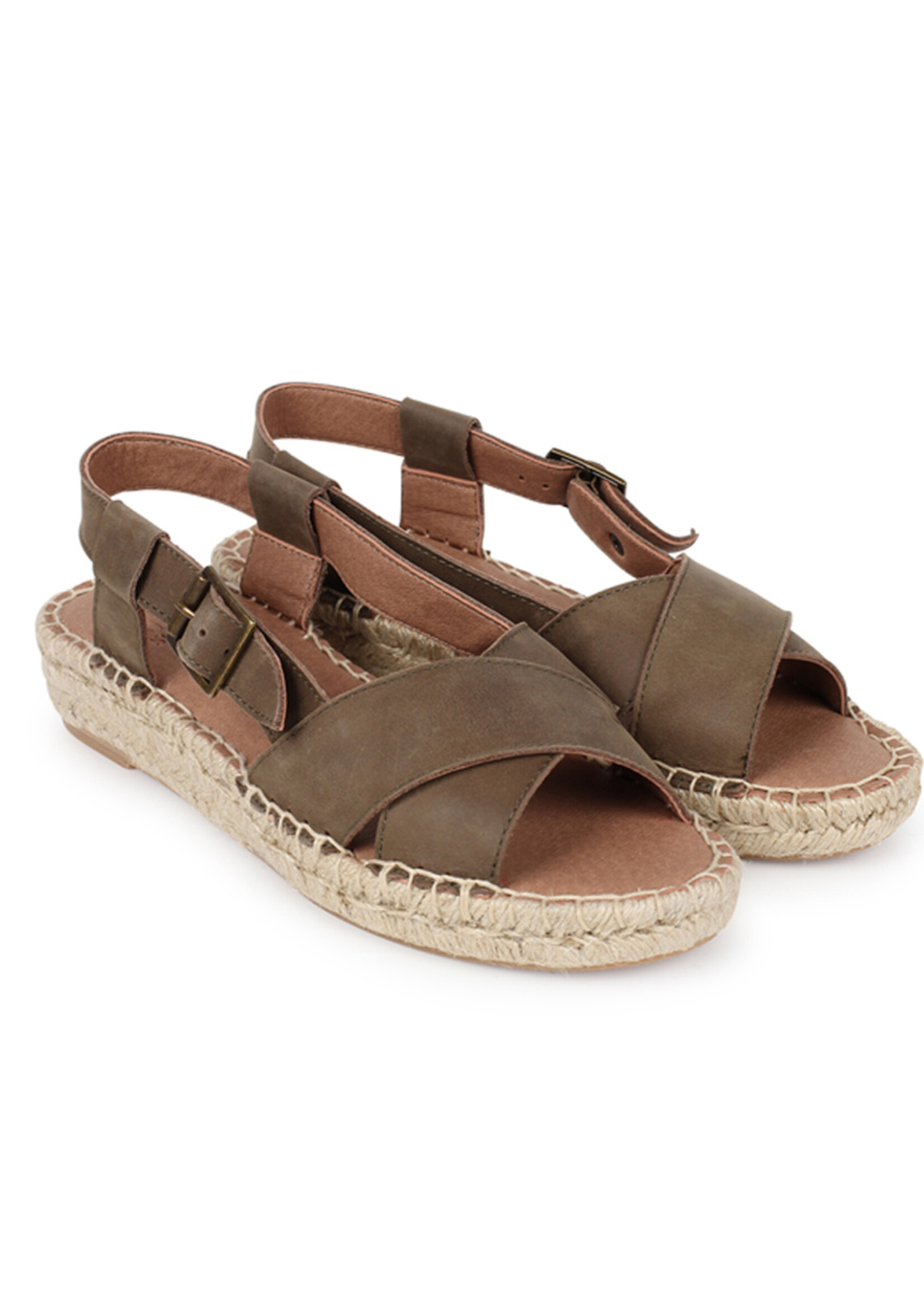 Slingback Espadrilles Leder Kakhi