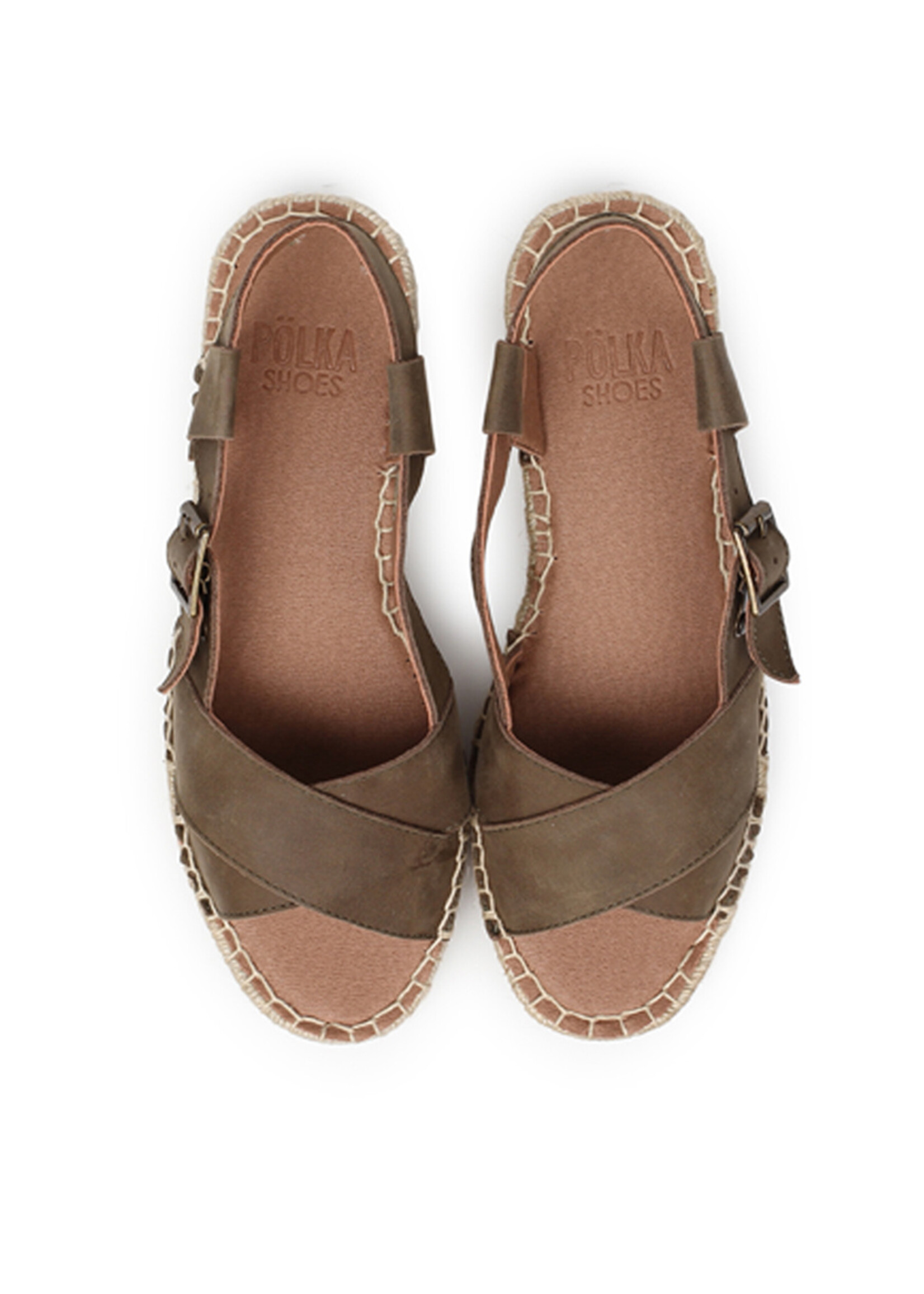 Slingback Espadrilles Leder Kakhi