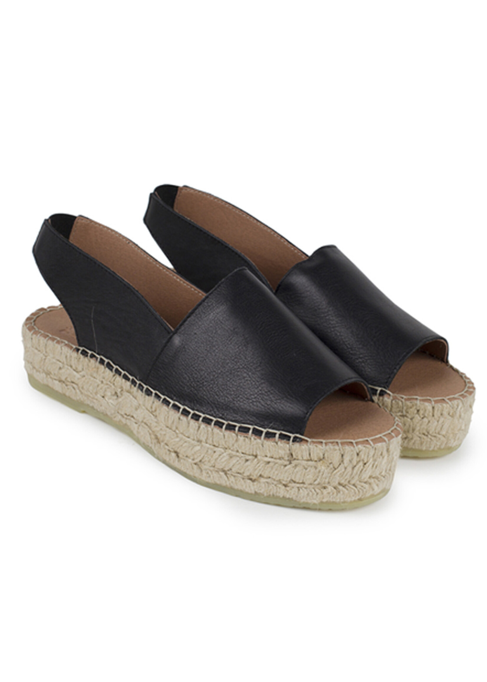 Plateau Slingback Espadrilles Leder Schwarz