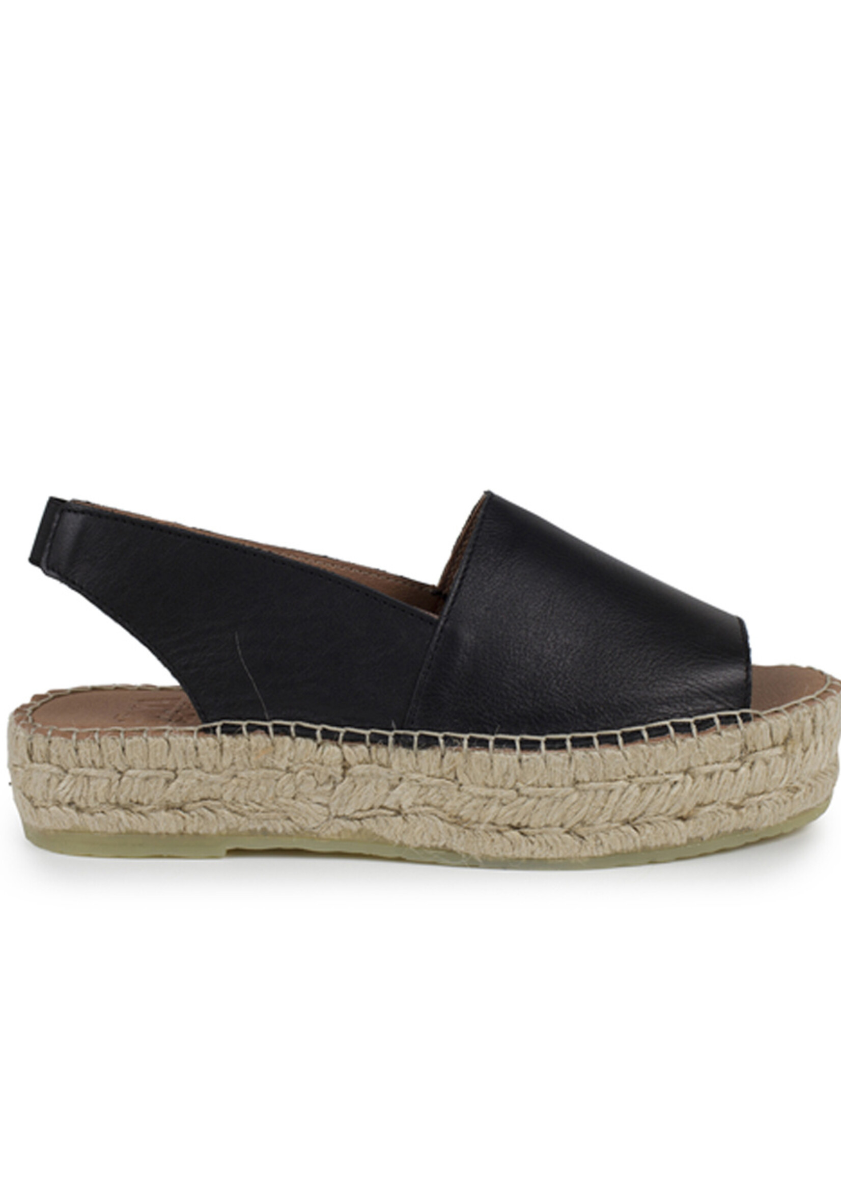 Plateau Slingback Espadrilles Leder Schwarz