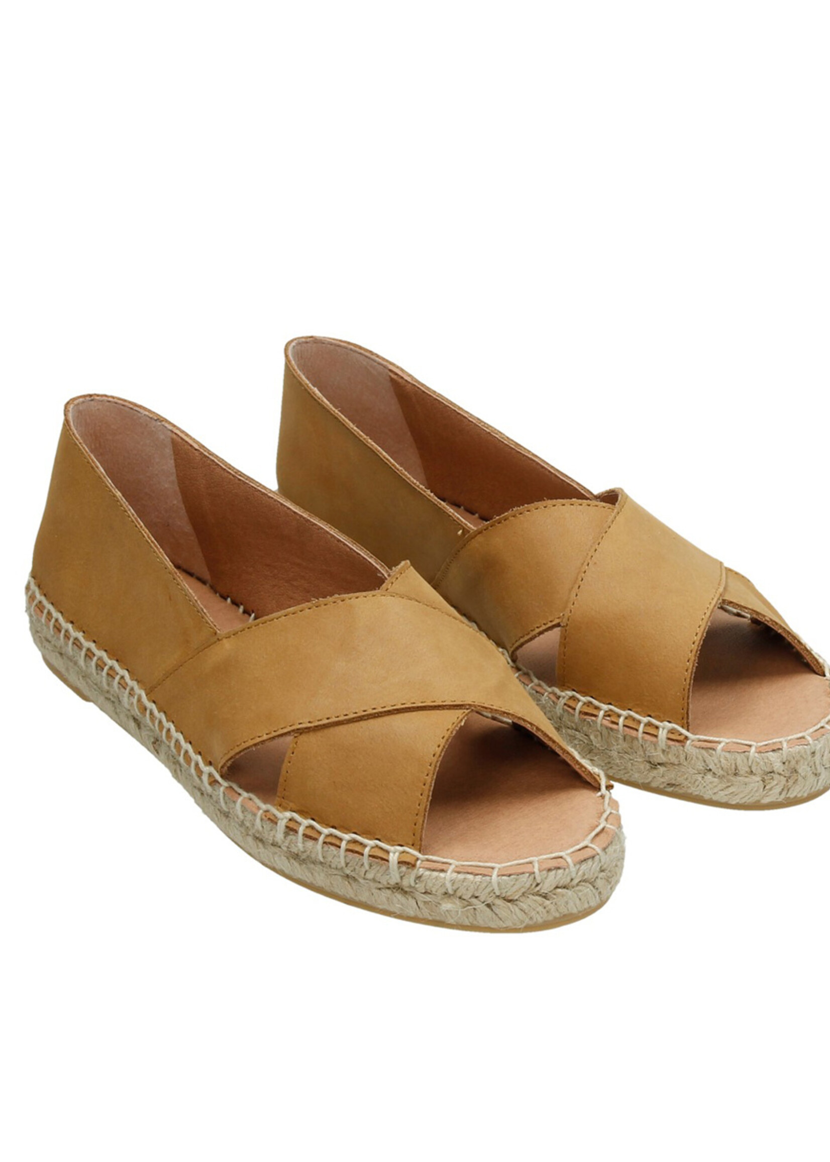 Peeptoe Espadrilles Leder Cuoio