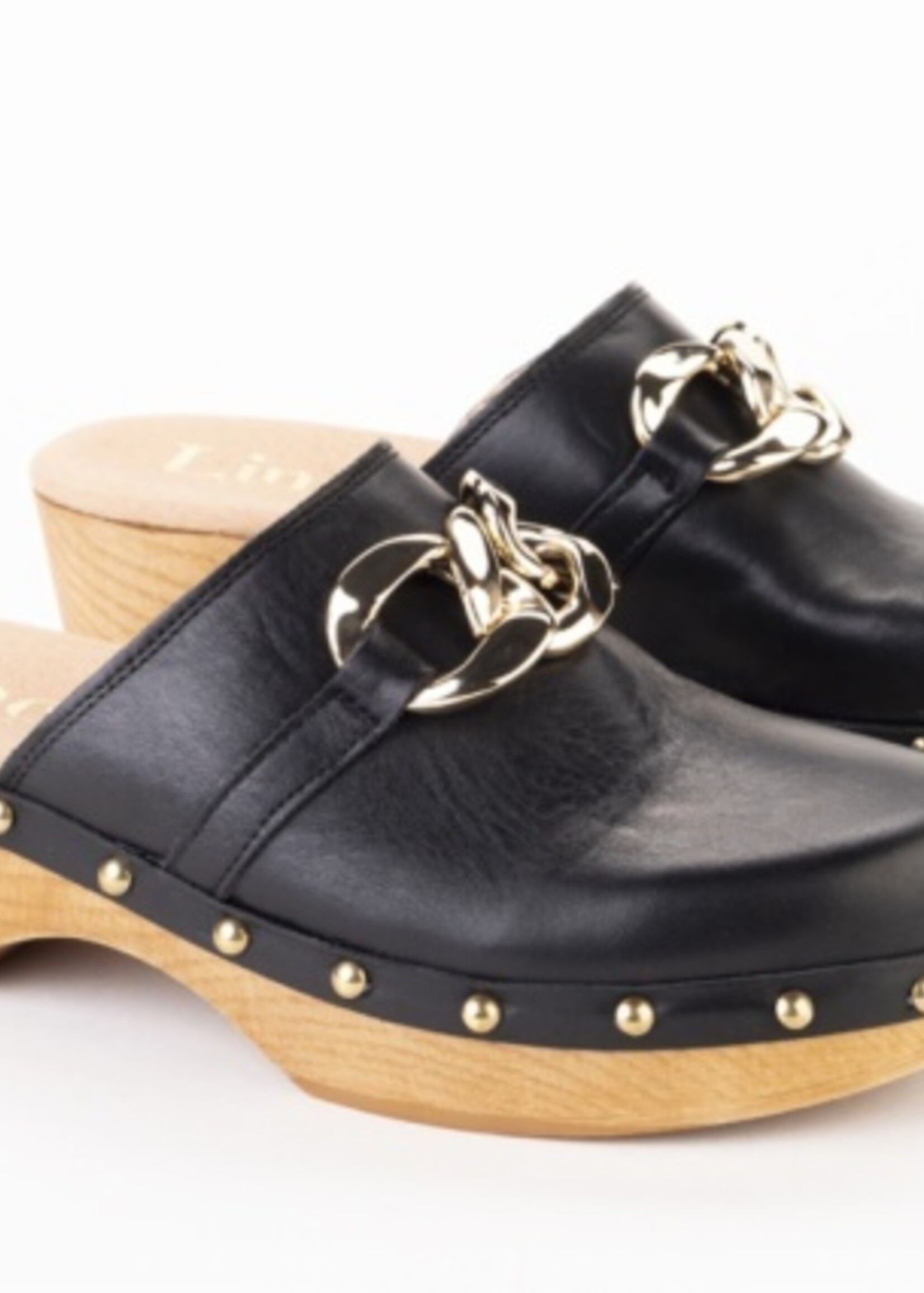 Clogs Napa Schwarz mit Kette Gold