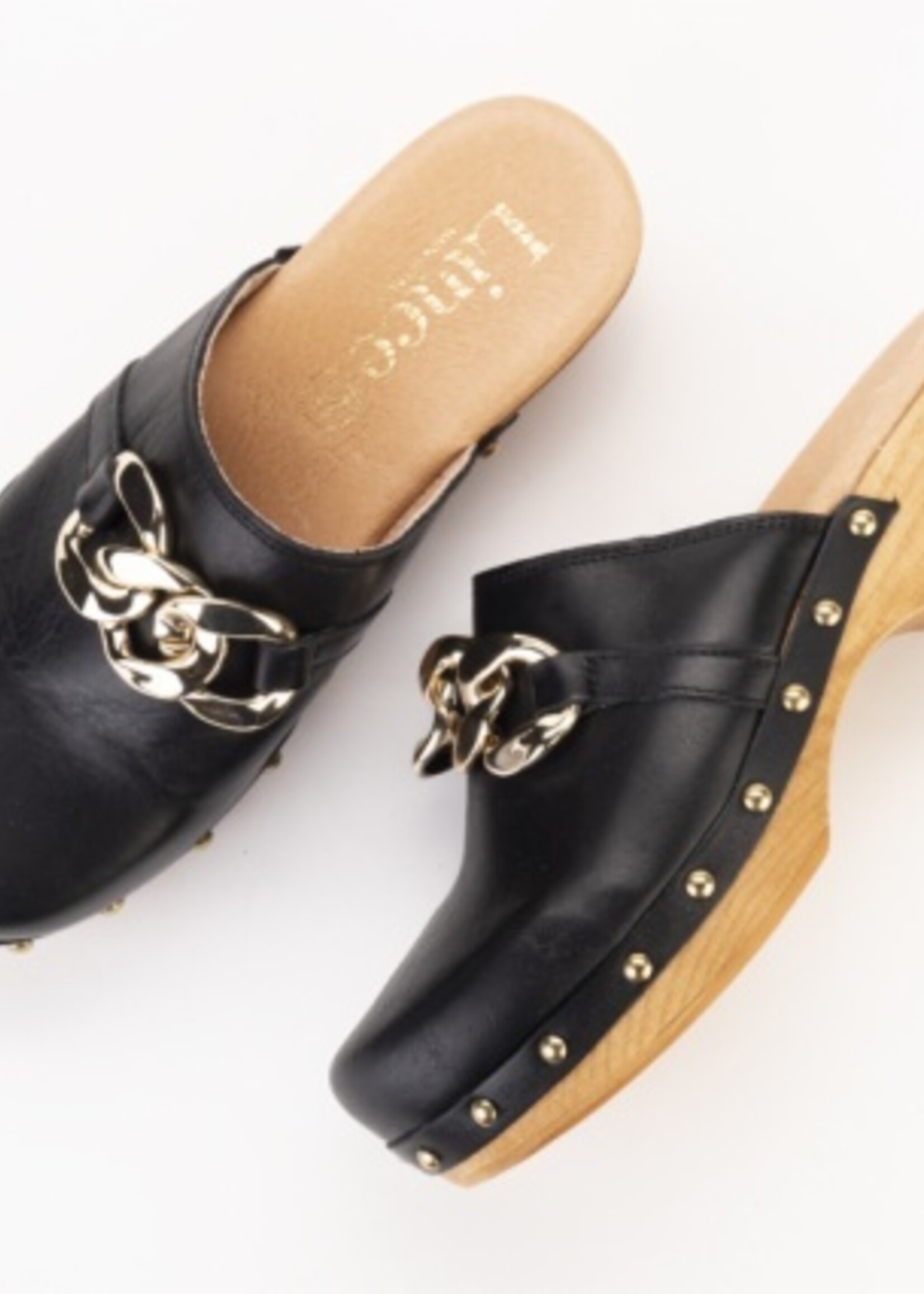 Clogs Napa Schwarz mit Kette Gold