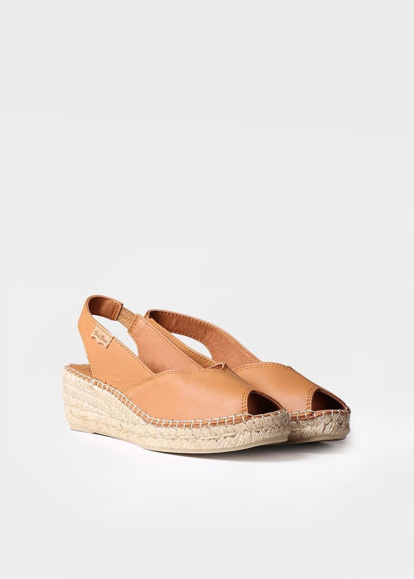 Sling Back Espadrilles mit Keilabsatz Leder Tan