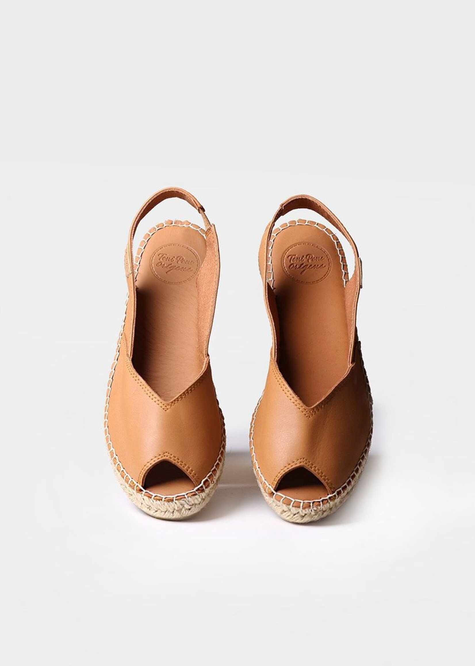 Sling Back Espadrilles mit Keilabsatz Leder Tan