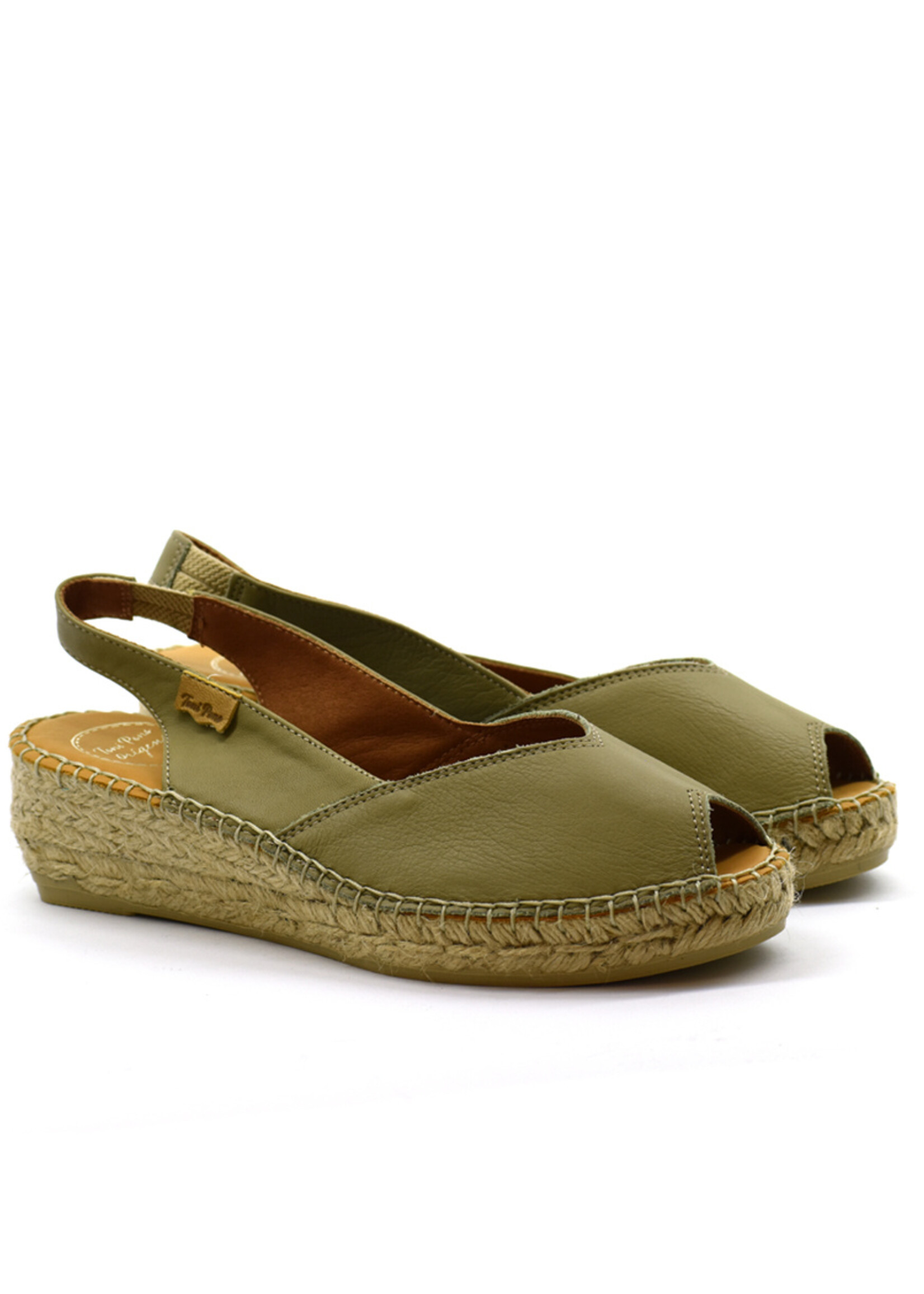 Sling Back Espadrilles mit Keilabsatz Leder Olive