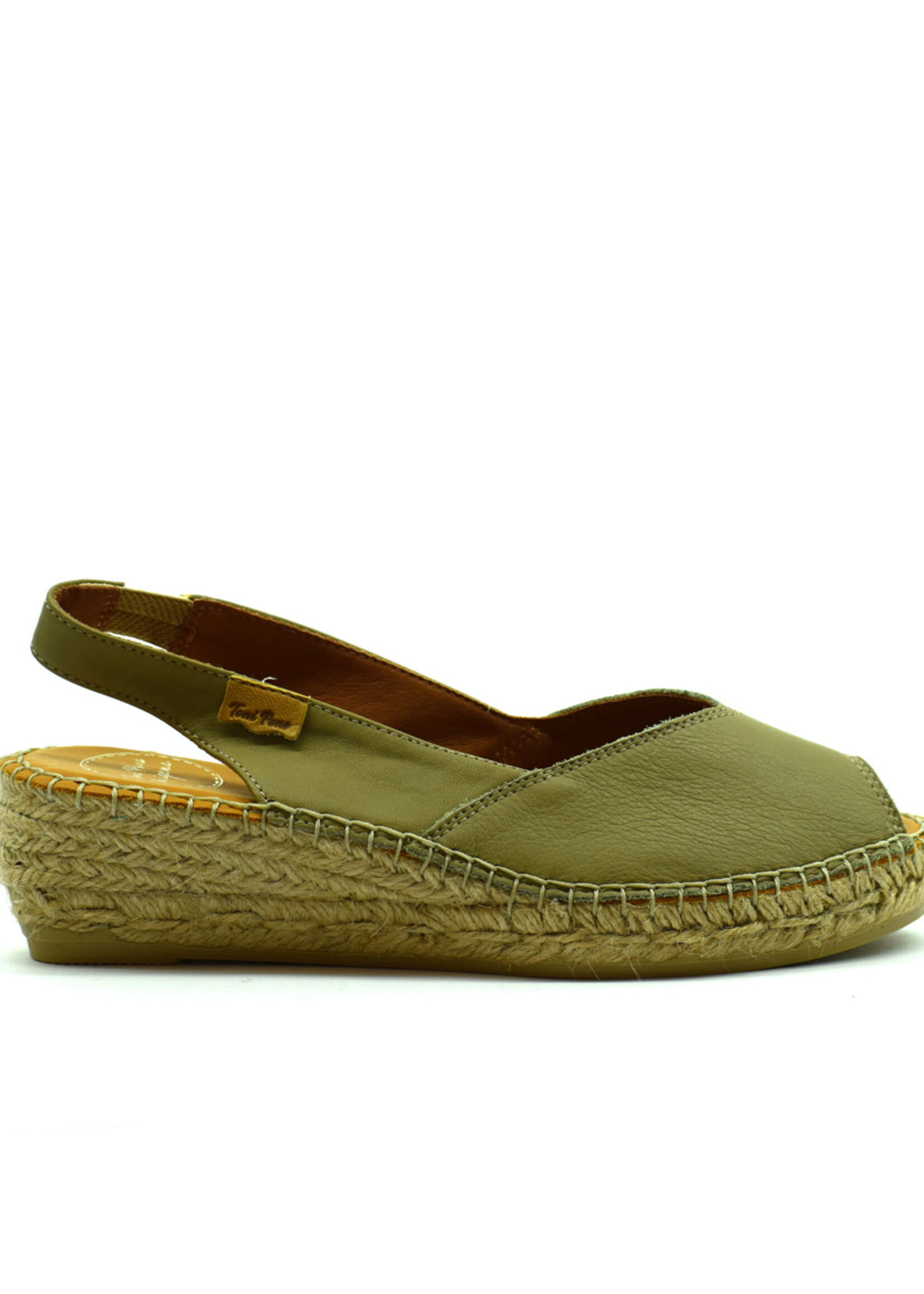 Sling Back Espadrilles mit Keilabsatz Leder Olive