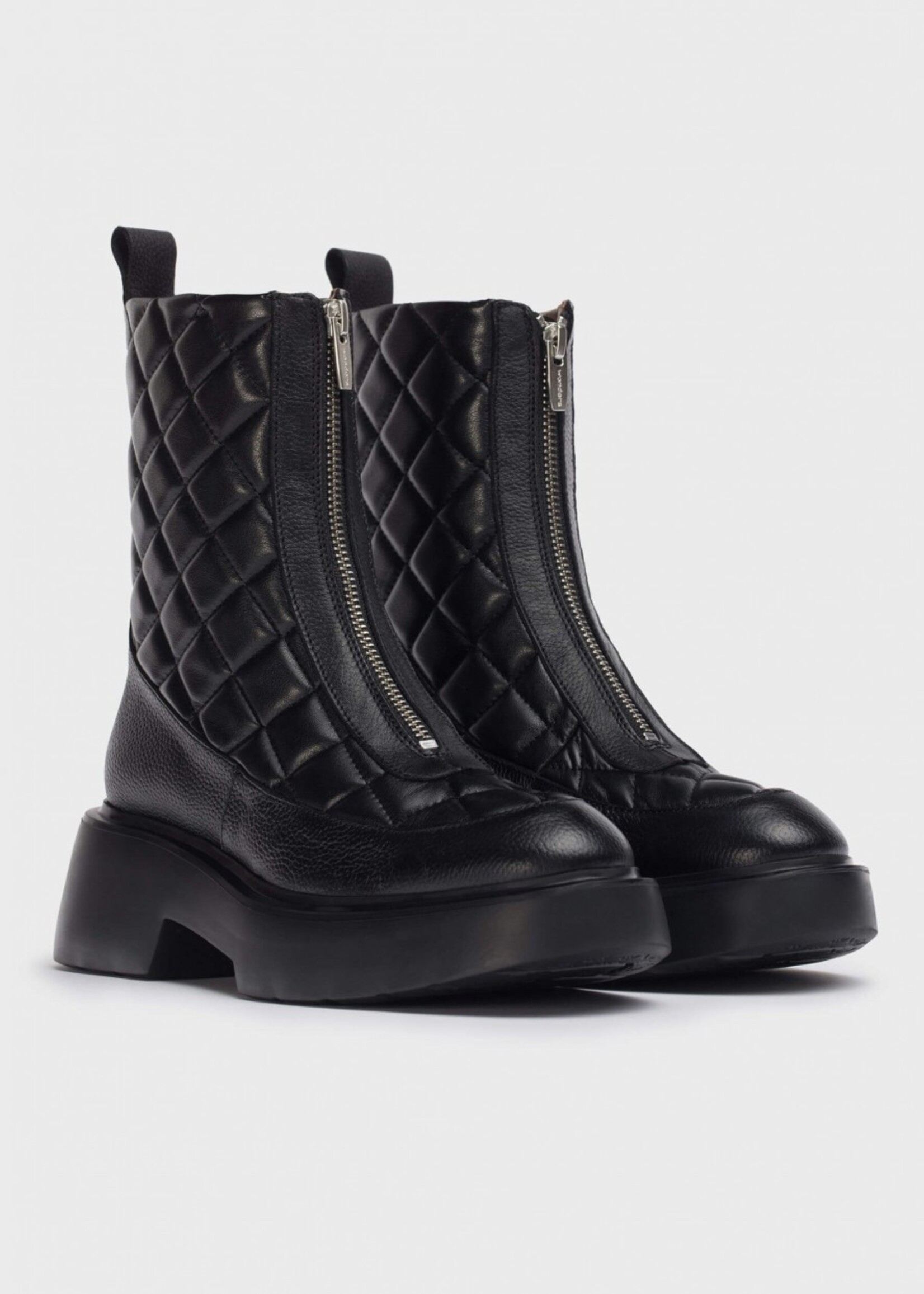 Gesteppte Stiefeletten mit Front Zipper Schwarz