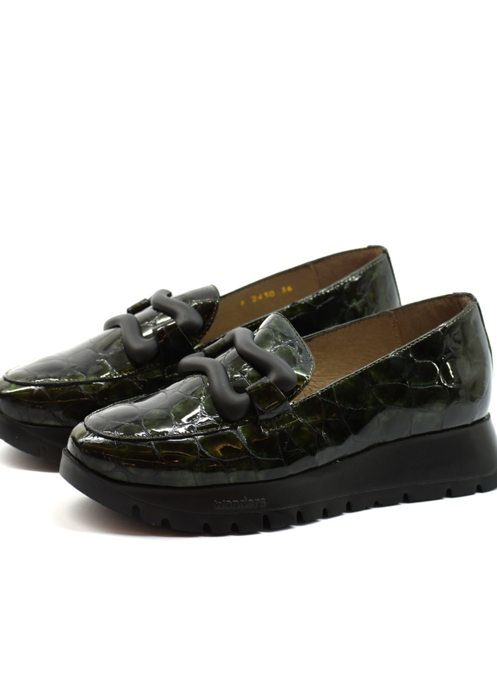 Sportliche Loafers geprägtes Lackleder Olive