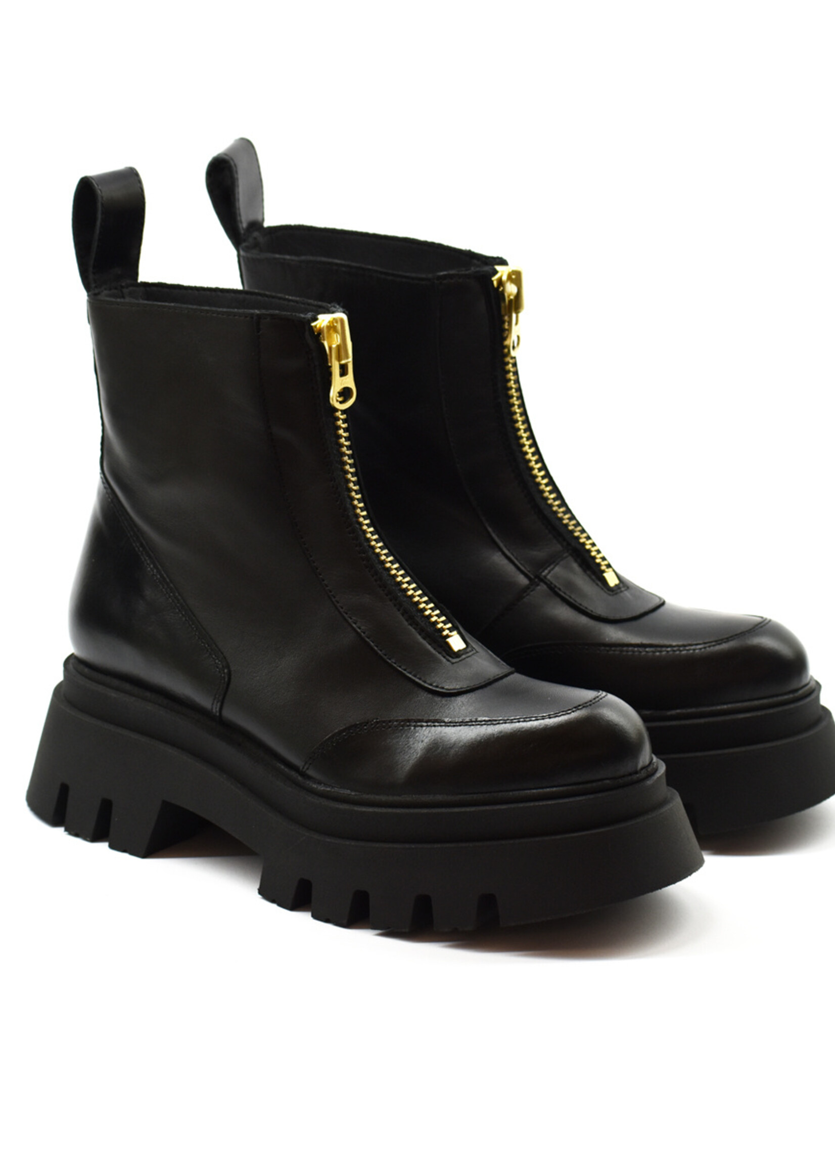 Chunky Boot Front Zipper Gold Napa Schwarz