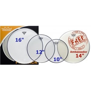 Remo Emperor Clear - Pro Pack - 10"/12"/16" - 1 x 14" Ambassador For Free