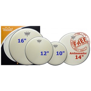 Remo Ambassador Coated - Pro Pack - 10"/12"/16" - 1 x 14" Ambassador For Free