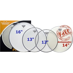 Remo Emperor Clear - Pro Pack - 12"/13"/16" - 1 x 14" Ambassador For Free