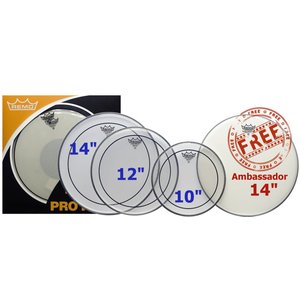 Remo Pinstripe Clear - Pro Pack - 10"/12"/14" - 1 x 14" Ambassador For Free