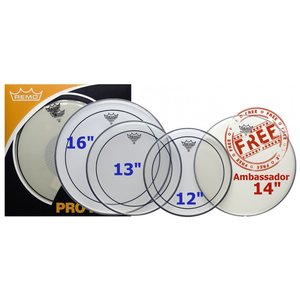 Remo Pinstripe Clear - Pro Pack - 12"/13"/16" - 1 x 14" Ambassador For Free