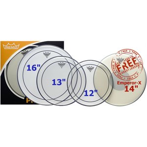 Remo Pinstripe Clear - Pro Pack - 12"/13"/16" - 1 x 14" Emperor X For Free