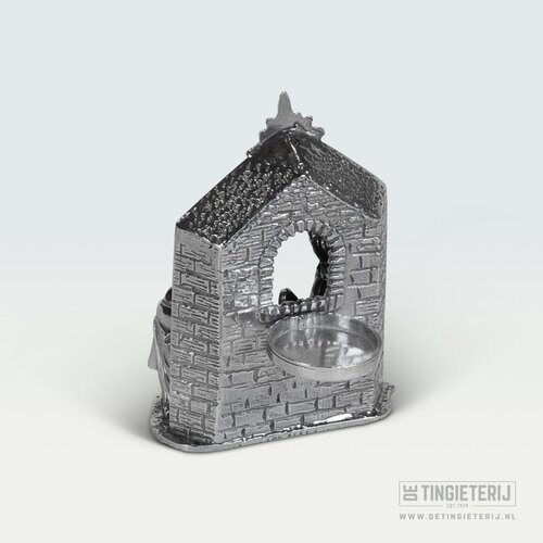 De Tingieterij Tinnen Kerststal met Waxinelicht 16 cm | Klassieke Kerstdecoratie