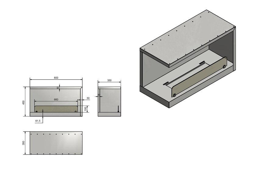 Inside L800 V2 Bio-ethanol Inbouwhaard Linkerhoek 80cm