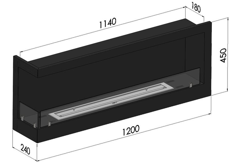 Corner 1200L Bio-ethanol Inbouwhaard Linkerhoek 120cm