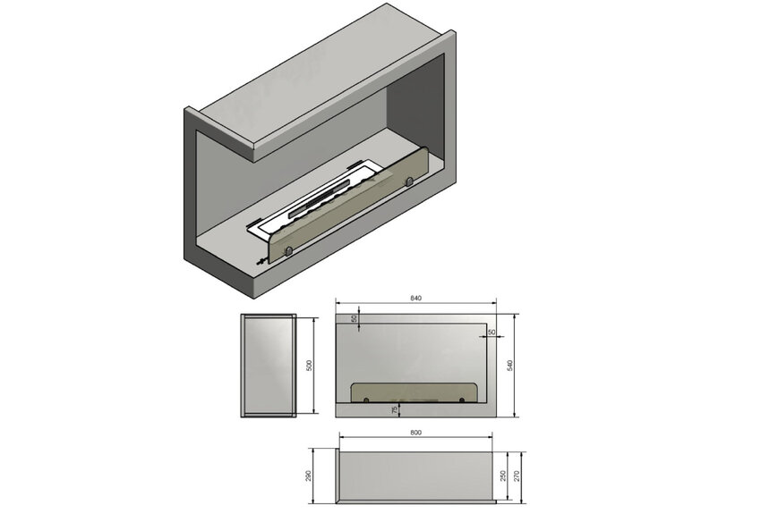 Inside L800 V1 Bio-ethanol Inbouwhaard Linkerhoek 80cm