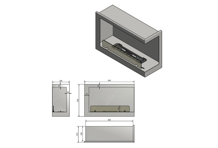 Inside P800 V1 Bio-ethanol Inbouwhaard Rechterhoek 80cm