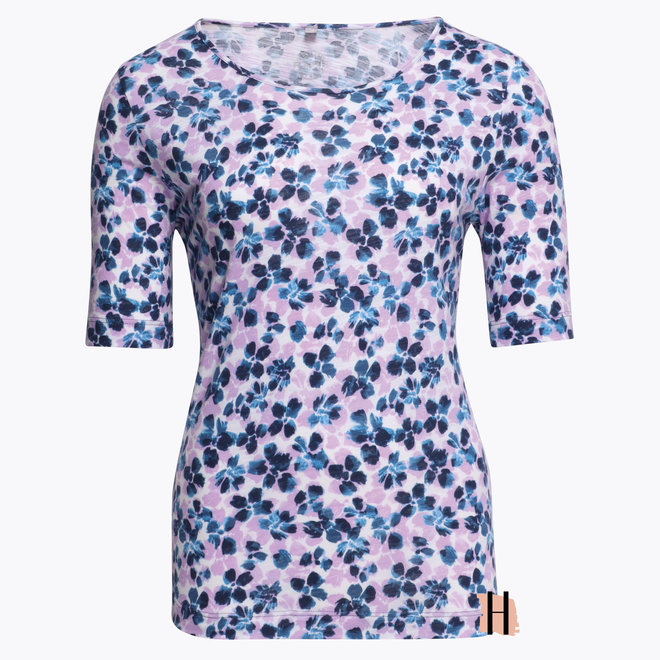 T-Shirt met All-Over Bloemenprint in Lila en Donkerblauw