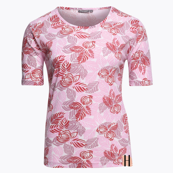 T-Shirt met Fris Gekleurde Print in Roze/ Rood