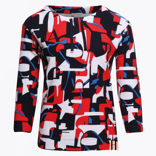 Sweatshirt met Rood/ Zwarte Print met Veter op Halslijn