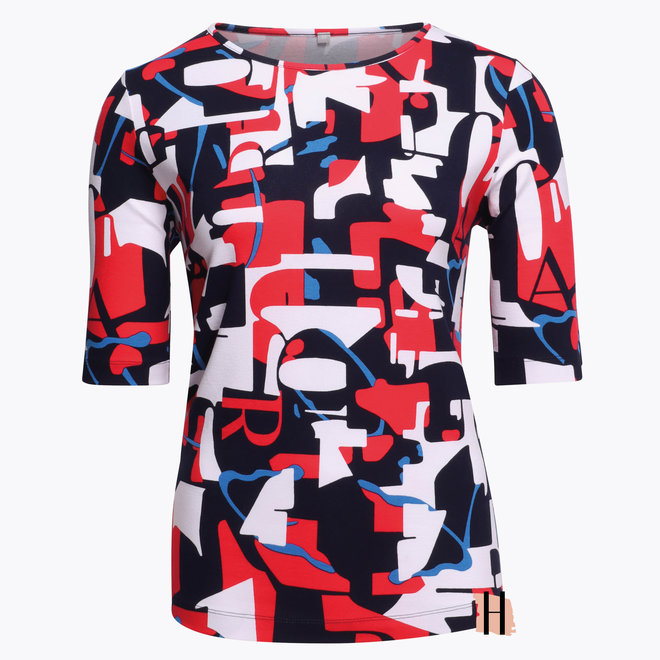 T-Shirt met Rood/ Zwarte Print en Lange Korte Mouwen