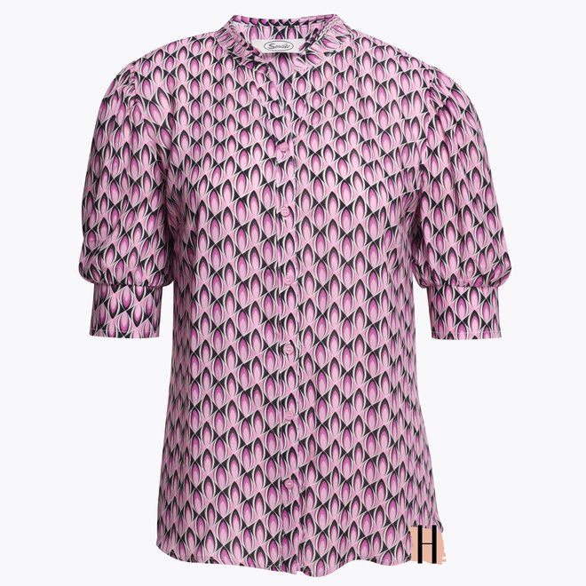 Doorknoop Blouse met Pofmouwen Roze