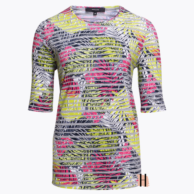 T-Shirt met Strookjes in Roze en Limoengroen