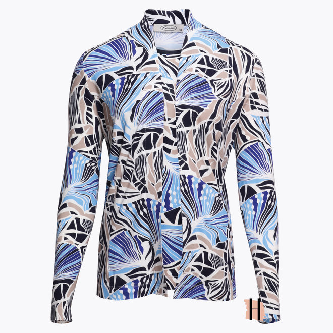 Twin-Set van Openvallend Vest met T-Shirt in Blauw/ Grijze Bloemenprint