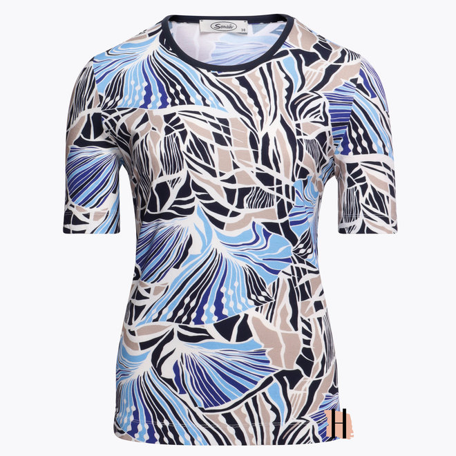 Twin-Set van Openvallend Vest met T-Shirt in Blauw/ Grijze Bloemenprint